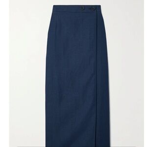 Sleeper Navy Linen Maxi Skirt with Slit